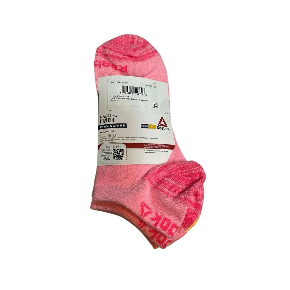 reebok 6 pairs girls low cut ankle socks size‎ large 4 - 10